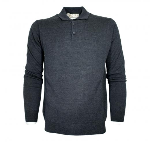 CASHMERE COMPANY Maglia Uomo Modello Polo In Lana Merinos Extrafine 198 Grigio