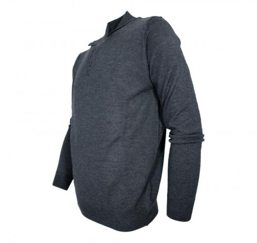 CASHMERE COMPANY Maglia Uomo Modello Polo In Lana Merinos Extrafine 198 Grigio