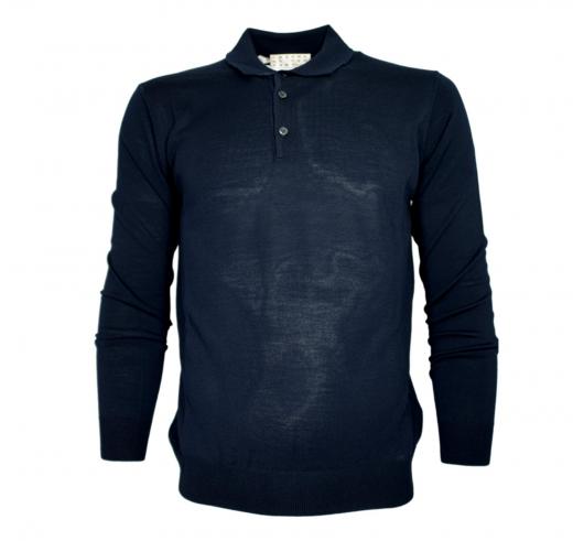 CASHMERE COMPANY Maglia Uomo Modello Polo In Lana Merinos Extrafine 151 Blu