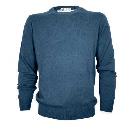 CASHMERE COMPANY Maglia Girocollo Uomo In Puro Cashmere Colore 253 Blu Avio