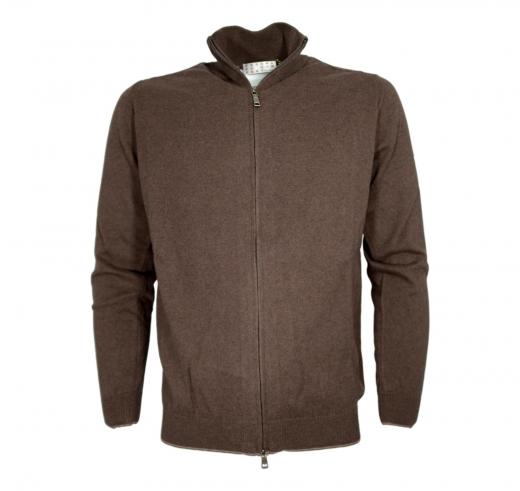 CASHMERE COMPANY Maglia Full Zip Uomo 95% Cotone 5% Cashmere Colore 125 Marrone