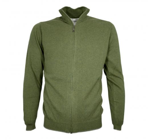 CASHMERE COMPANY Maglia Full Zip Uomo 95% Cotone 5% Cashmere Colore 232 Verde