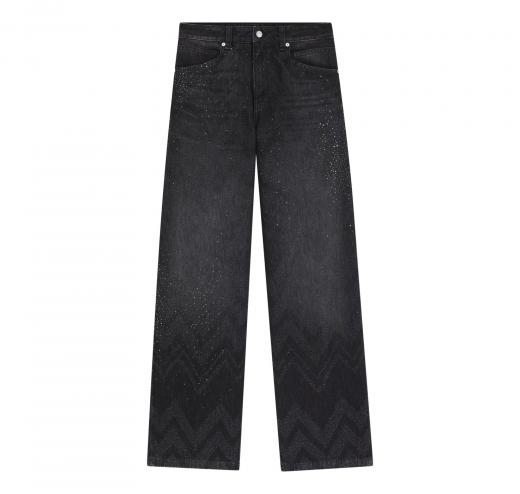 BOSS Jeans Donna A Gamba Larga In Denim Con Cristalli C SLOUCHY MR 50548444 Colore Nero