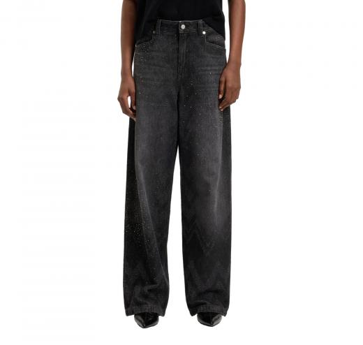 BOSS Jeans Donna A Gamba Larga In Denim Con Cristalli C SLOUCHY MR 50548444 Colore Nero