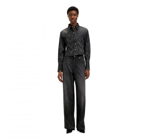 BOSS Jeans Donna A Gamba Larga In Denim Con Cristalli C SLOUCHY MR 50548444 Colore Nero