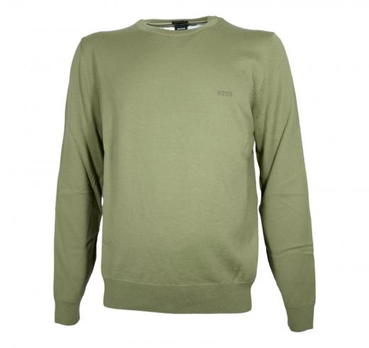 BOSS Maglione Uomo Regular Fit In Lana Vergine Con Logo Ricamato Botto 50476364 Colore Verde