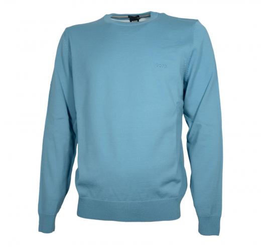 BOSS Maglione Uomo Regular Fit In Lana Vergine Con Logo Ricamato Botto 50476364 Colore Celeste