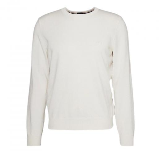 BOSS Maglione Uomo Regular Fit In Lana Vergine Con Logo Ricamato Botto 50476364 Colore Bianco