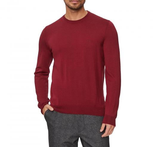 BOSS Maglione Uomo Regular Fit In Lana Vergine Con Logo Ricamato Botto 50476364 Colore Bordeaux