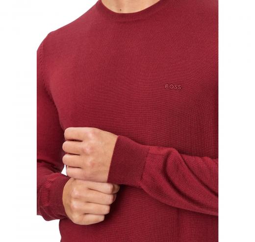 BOSS Maglione Uomo Regular Fit In Lana Vergine Con Logo Ricamato Botto 50476364 Colore Bordeaux
