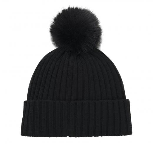 BOSS Berretto Donna Di Lana Vergine Con Pom Pom In Finta Pelliccia Lonie Hat 50545781 Colore Nero