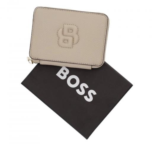 BOSS Portafoglio Donna Piccolo Con Lavorazione Martellata Zip e Monogramma BB Anett New SM Zaround 50542050 Colore Beige