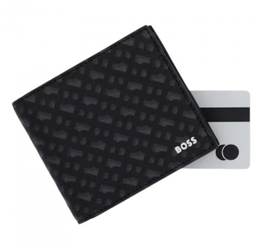 BOSS Portafoglio Uomo Con Monogramma e Logo Goffrato In Lamina Zair MN 4cc Coin 50552830 Colore Nero
