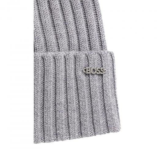 BOSS Berretto Donna In Lana Vergine Con Pompon In Eco Pelliccia Lonie Hat 50545781 Colore Grigio