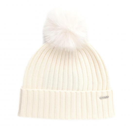 BOSS Berretto Donna In Lana Vergine Con Pompon In Eco Pelliccia Lonie Hat 50545781 Colore Bianco