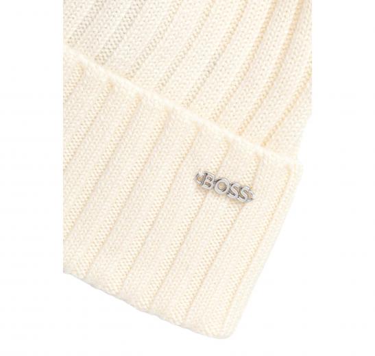 BOSS Berretto Donna In Lana Vergine Con Pompon In Eco Pelliccia Lonie Hat 50545781 Colore Bianco