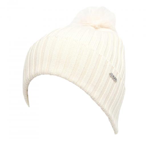 BOSS Berretto Donna In Lana Vergine Con Pompon In Eco Pelliccia Lonie Hat 50545781 Colore Bianco