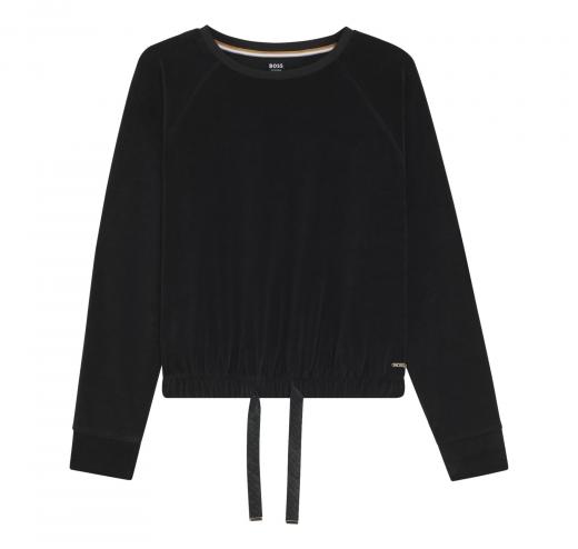 BOSS Maglione Donna In Misto Cotone Con Cordoncino Con Monogramma Sull Orlo Velour Sweatshirt 50550724 Colore Nero