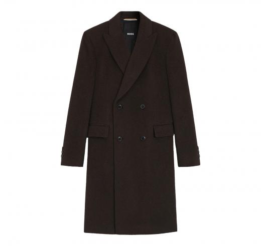 BOSS Cappotto Uomo Doppiopetto In Misto Alpaca H Hyde DB Peak 254 50551135 Colore Marrone Scuro