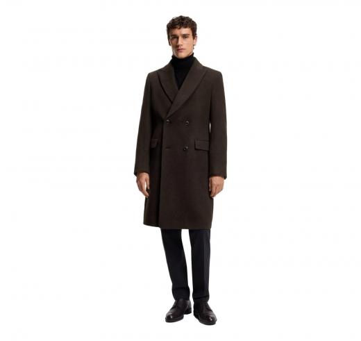 BOSS Cappotto Uomo Doppiopetto In Misto Alpaca H Hyde DB Peak 254 50551135 Colore Marrone Scuro