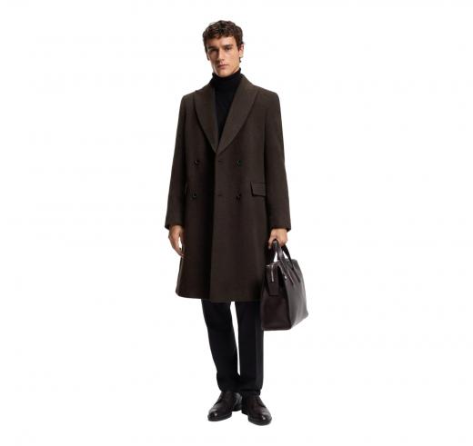 BOSS Cappotto Uomo Doppiopetto In Misto Alpaca H Hyde DB Peak 254 50551135 Colore Marrone Scuro