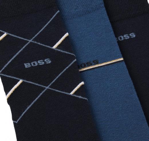 BOSS Calze Ad Altezza Regolare Con Logo Confezione da 3 Paia 50547840 Blu scuro Azzurro
