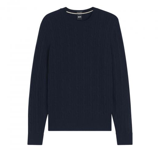 BOSS Maglione Uomo a Trecce In Lana e Cashmere H Hetico 50549975 Colore Blu