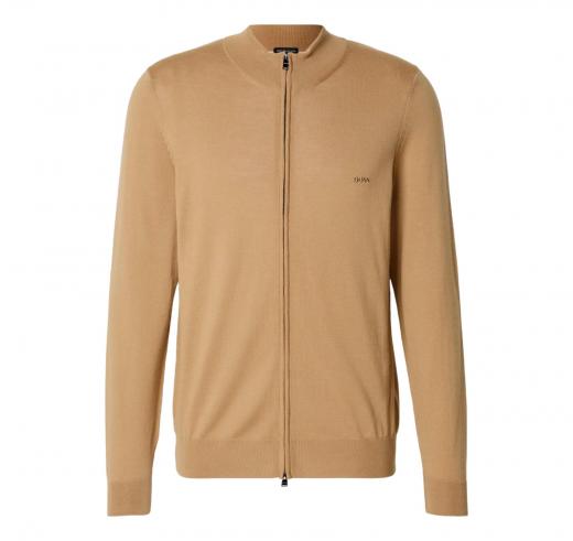 BOSS Cardigan Uomo In Lana Vergine Con Zip E Logo Ricamato Balonso L 50476347 Colore Beige Scuro