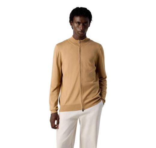 BOSS Cardigan Uomo In Lana Vergine Con Zip E Logo Ricamato Balonso L 50476347 Colore Beige Scuro