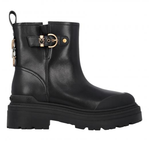 PINKO Stivaletti alla Caviglia con Zip Mia 21 Ankle Boot Donna in Pelle di Vitello Foderata In Pelliccia Si...