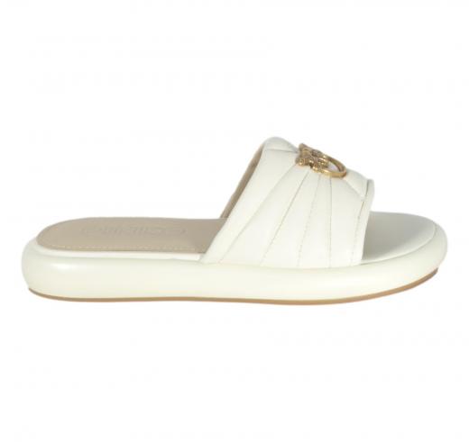 Pinko Ciabatte Donna in Pelle Love Birds SD0525 Fiona 03 Fascia Imbottita Colore Bianco Panna Z12