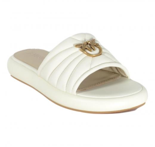 Pinko Ciabatte Donna in Pelle Love Birds SD0525 Fiona 03 Fascia Imbottita Colore Bianco Panna Z12