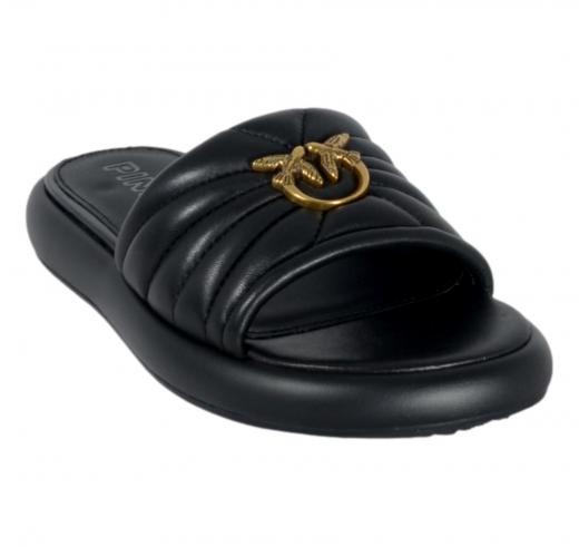 Pinko Ciabatte Donna in Pelle Love Birds SD0525 Fiona 03 Fascia Imbottita Colore Nero Z99