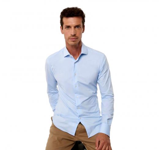 Camicia Uomo Active Shirt Slim Fit Collo Francese Piccolo Celeste Chiaro 11460002