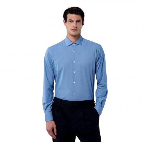Camicia Uomo Collo Francese Piccolo Armaturata Blu Slim Fit Active EVOLUTION 11460043