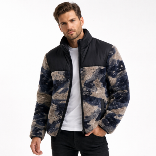 BARBOUR INTERNATIONAL Giubbotto Uomo Pile Camo Drafthouse MFL0197BL71 Blu Multicolor Casual Elegante