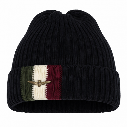 AERONAUTICA MILITARE Berretto Uomo A Coste Con Bandiera Tricolore CU0080UL00555 Colore Nero
