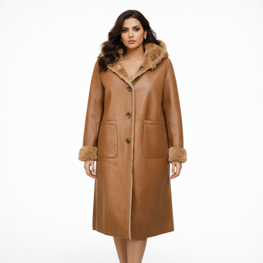 VLAB Giaccone Donna Double Face FW56033 Stormy Colore Caramello