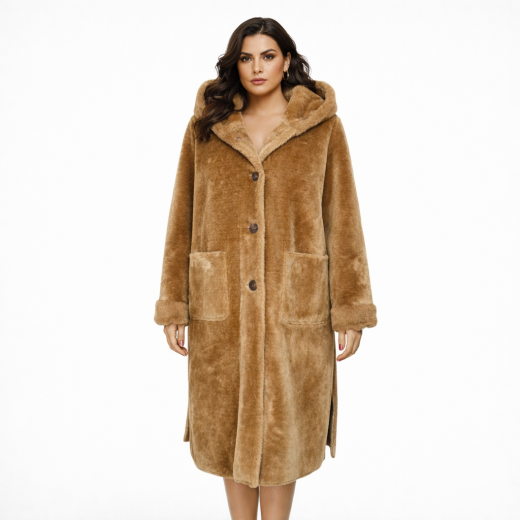 VLAB Giaccone Donna Double Face FW56033 Stormy Colore Caramello