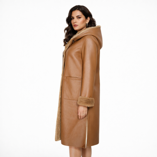 VLAB Giaccone Donna Double Face FW56033 Stormy Colore Caramello