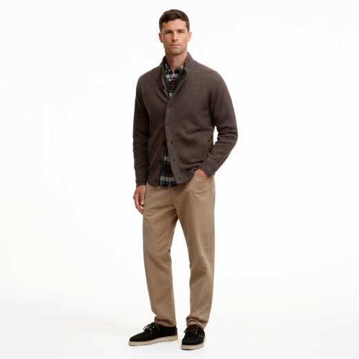 Barbour Maglione Uomo in Lana d’Agnello con Zip e Toppe Dark Stone MKN0731ST52