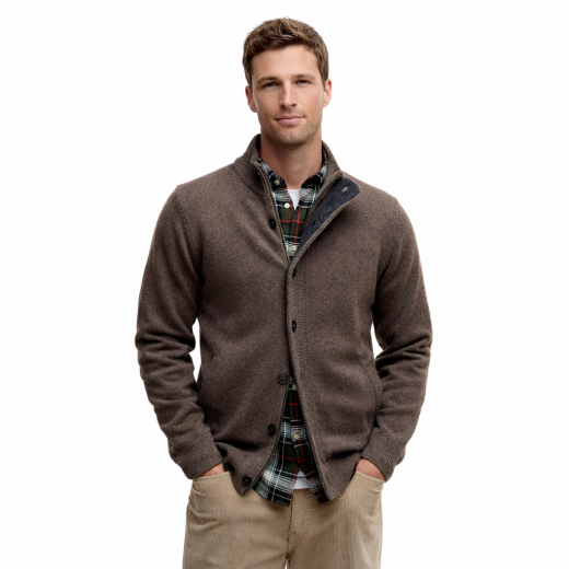 Barbour Maglione Uomo in Lana d’Agnello con Zip e Toppe Dark Stone MKN0731ST52