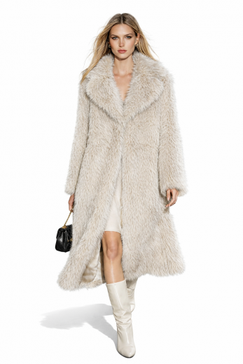 Kaos Cappotto Donna KASHA QI1CT006 Lungo Effetto Pelliccia Colore Chiaro