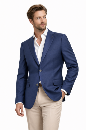 ROY ROBSON Giacca Uomo 55021 Blu Regular Fit Fresco Pura Lana