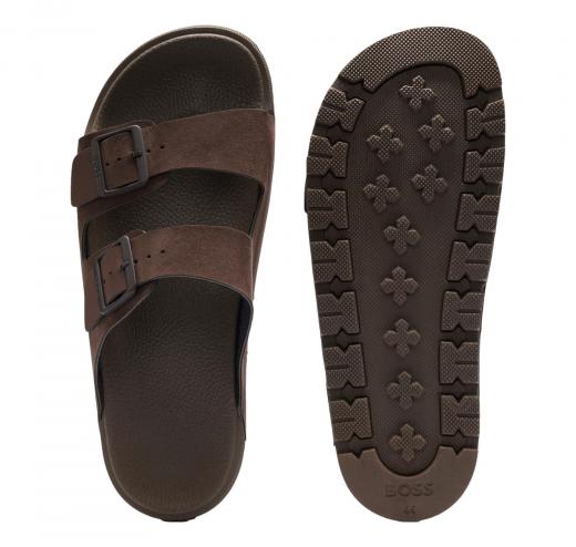 BOSS Sandali Uomo Slider Con Doppia Fascetta e Fibbie Con Logo Surfley Sand mf 50563157 Colore Marrone