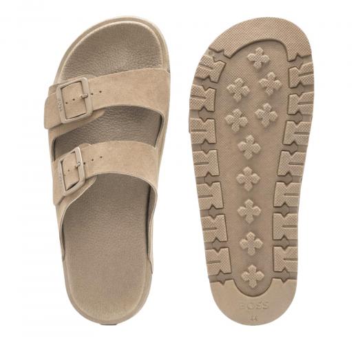BOSS Sandali Uomo Slider Con Doppia Fascetta e Fibbie Con Logo Surfley Sand mf 50563157 Colore Beige