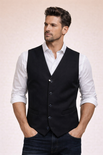 ALESSANDRO GILLES Gilet Uomo Nero Slim Fit GIL2 2356 Elegante Made in Italy