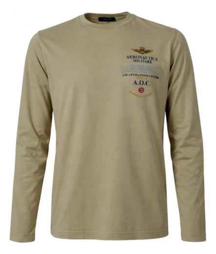 AERONAUTICA MILITARE T Shirt Uomo Manica Lunga In Cotone Tinto Capo e Canvas TS2470UJ00705 Colore Verde Oliva
