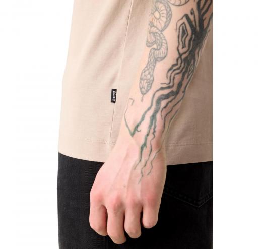 BOSS T Shirt Uomo In Jersey Di Cotone Con Righe Sul Fondo Manica Thompson 04 50501097 Colore Beige 286