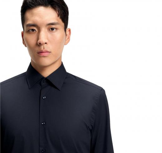 BOSS Camicia Uomo Slim Fit Blu Scuro Popeline Stretch H-HANK-Kent-C1-214 50469345